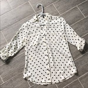 Express White and Black Polka Dot Portofino Shirt, size XS